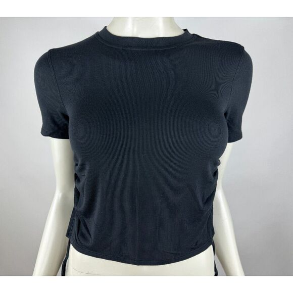 Lululemon Side Cinch Ribbed T-Shirt Black Women 6? Stretch Modal Crew Neck Yoga - Picture 1 of 12